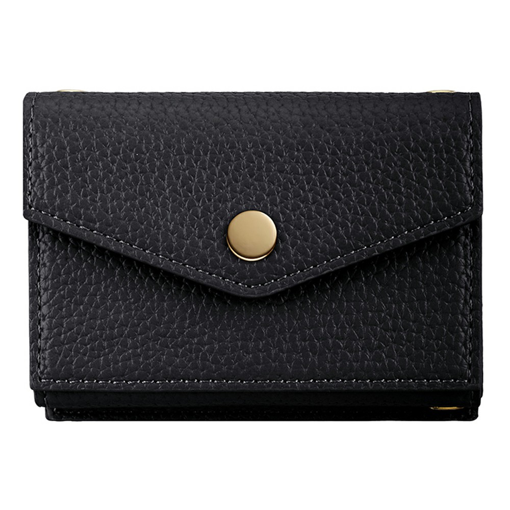 Multi-Function Horizontal Phone Card Holder Large Capacity Leather Wallet Kickstand with Mirror - Black
