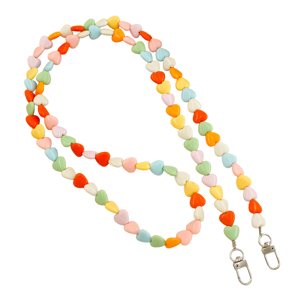121cm Colorful Heart Beads Phone Chain Crossbody Neck Strap Resin Phone Lanyard - Multi-color