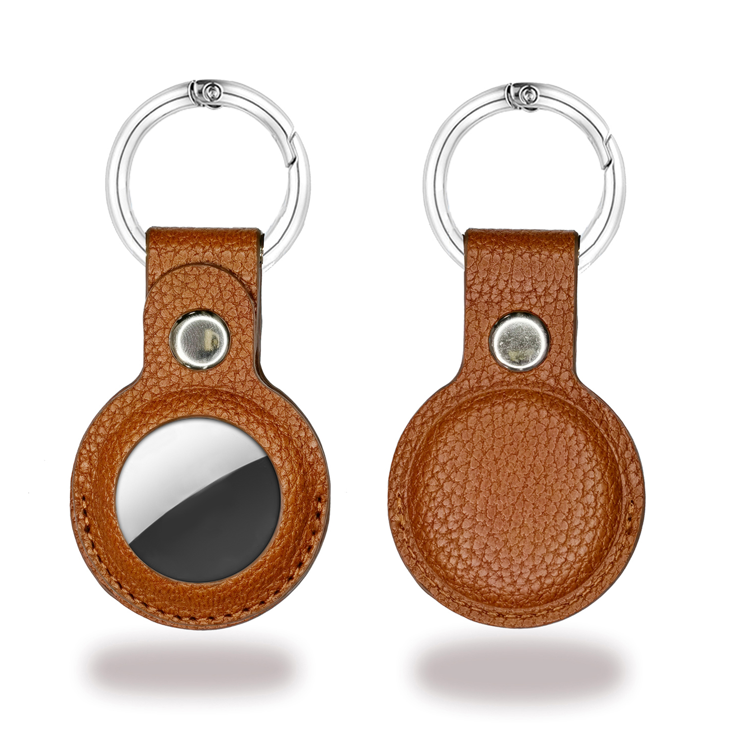 

Litchi Skin PU Leather Protective Case with Metal Key Ring for Apple AirTag - Brown, AirTag