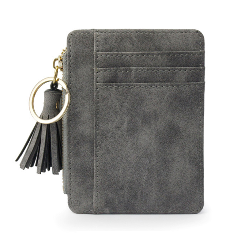 

Ultra Slim PU Leather Card Bag Mehrere Karten -slots Mini Reißverschlussmünze Geldbörse - Grau