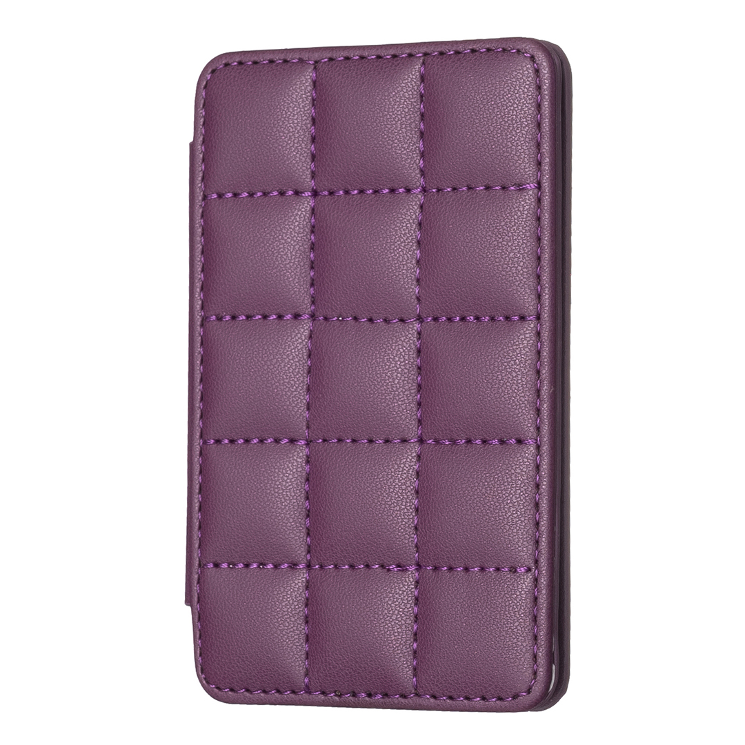 

BFK01 3D Grid Design Phone Back Card Halter Selbstklebender PU Lederkartenbeutel - Dunkelviolett, Universal