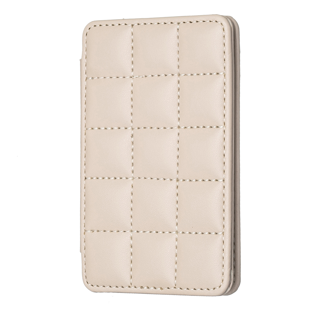 

BFK01 3D Grid Design Phone Back Card Halter Selbstklebender PU Lederkartenbeutel - Beige, Universal