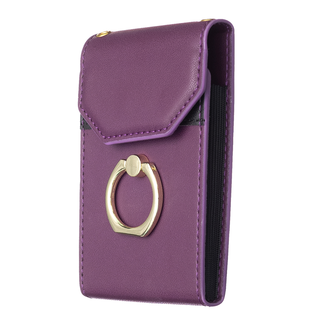 

BFK04 Telefonkartenhalter Stick-on-kartenhülsen-taschenring-kickständer Ledertasche Für Rücken Des Telefons - Dunkelviolett, Universal