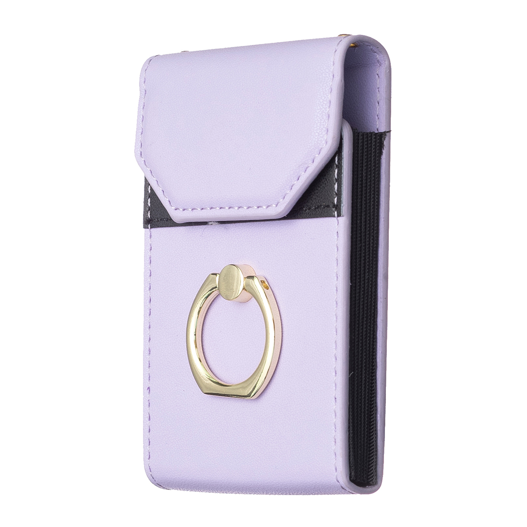 

BFK04 Telefonkartenhalter Stick-on-kartenhülsen-taschenring-kickständer Ledertasche Für Rücken Des Telefons - Lila, Universal