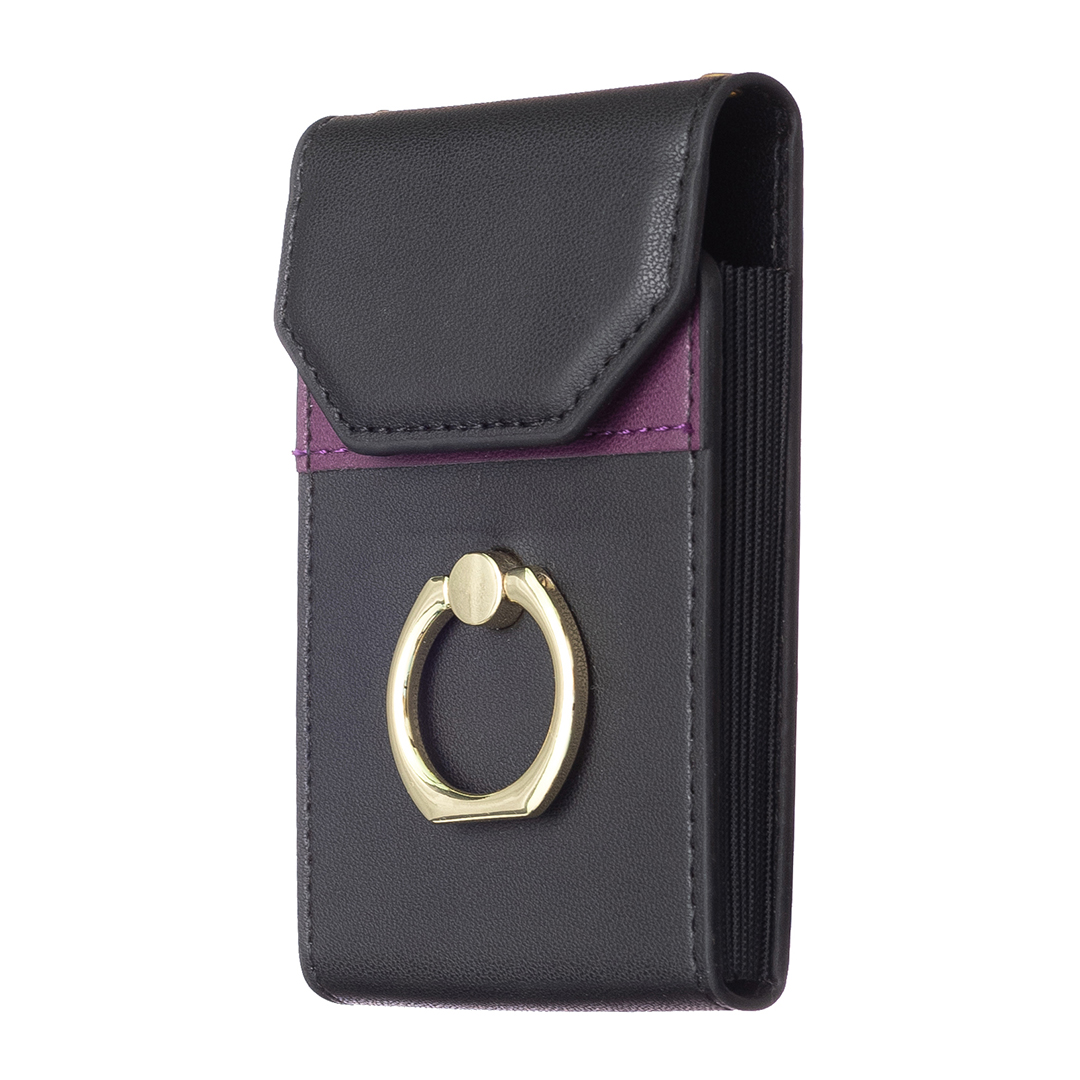

BFK04 Telefonkartenhalter Stick-on-kartenhülsen-taschenring-kickständer Ledertasche Für Rücken Des Telefons - Schwarz, Universal