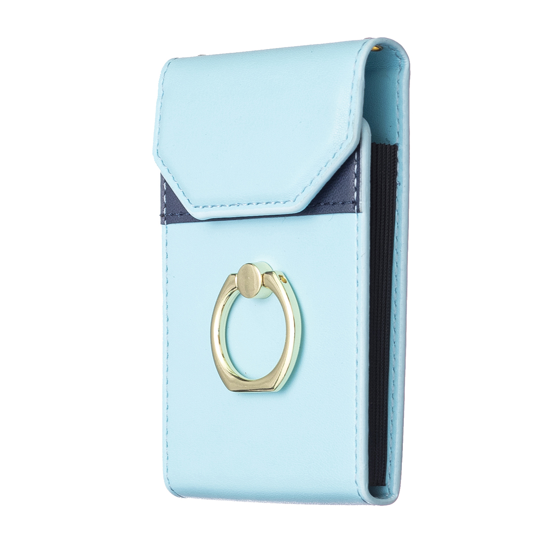 

BFK04 Telefonkartenhalter Stick-on-kartenhülsen-taschenring-kickständer Ledertasche Für Rücken Des Telefons - Blau, Universal