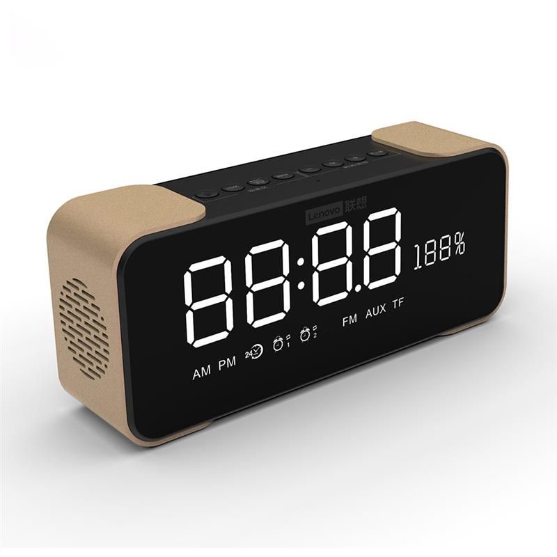 

LENOVO L022 Bluetooth Speaker FM Radio Digital Alarm Clock Wireless Loudspeaker Support TF Card AUX - Gold, Universal