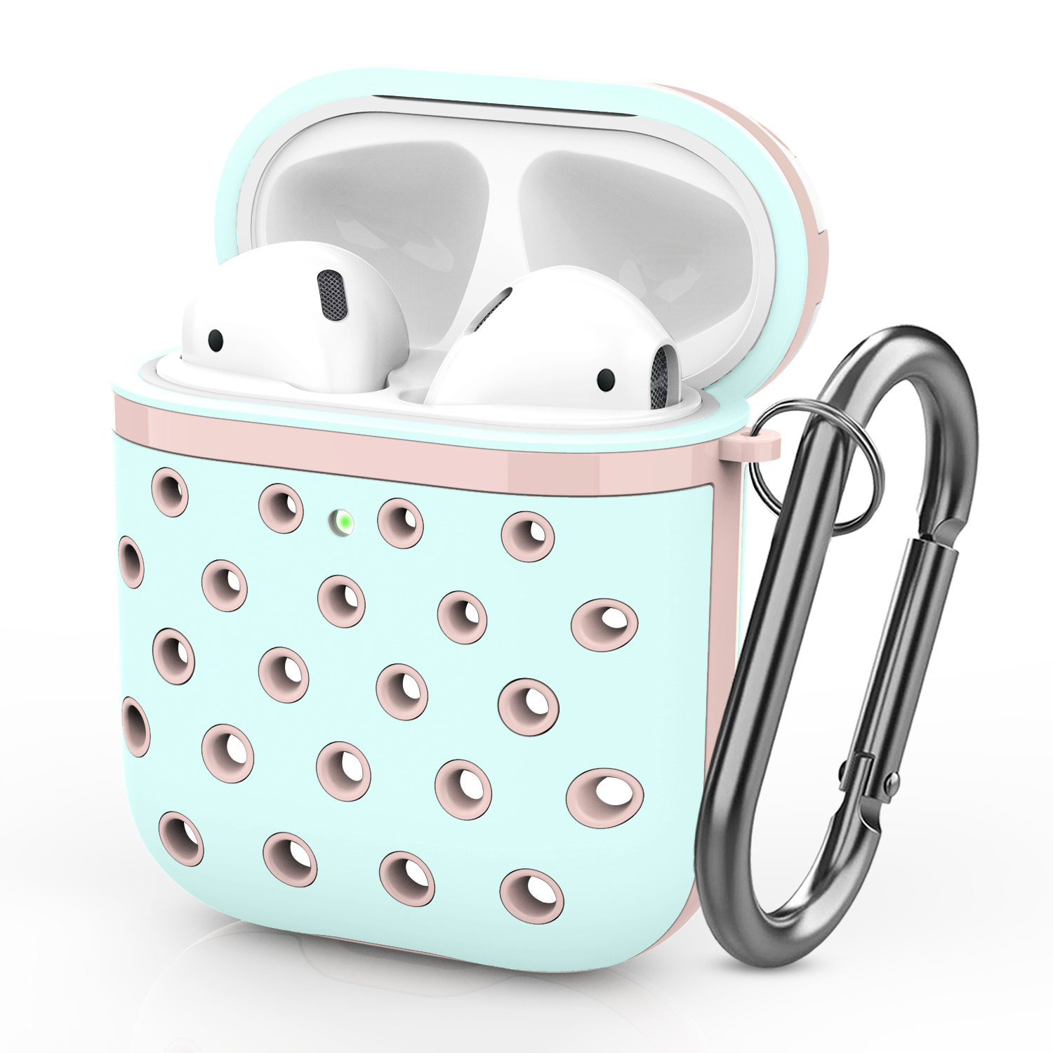 

Dual-color Silicone Protective Earphones Cover with Holes for AirPods with Charging Case (2016)/(2019)/AirPods with Wireless Charging Case (2019) - Mint Green/Pink, Apple AirPods with Charging Case (2019)