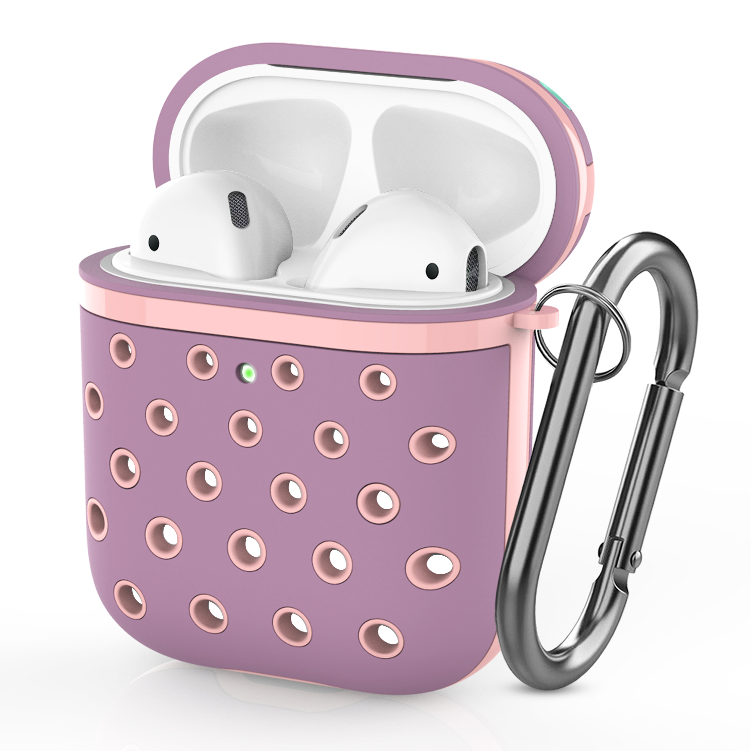 

Двухцветные Силиконовые Защитные Наушники На Фоне Наушников С Отверстиями Для Аэродров С Зарядным Ящиком (2016) / (2019) / AirPods С Беспроводным Зарядным Видом (2019) - Глубокий Фиолетовый / Розовый, Apple AirPods with Charging Case (2019)