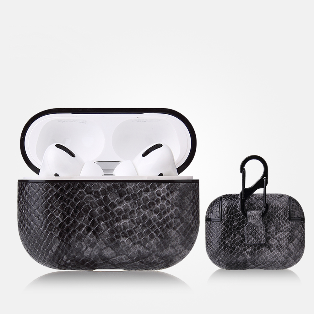 

Pure Color Snake Texture Leather Cover with Hook for Apple AirPods Pro - Grey, AirPods Pro