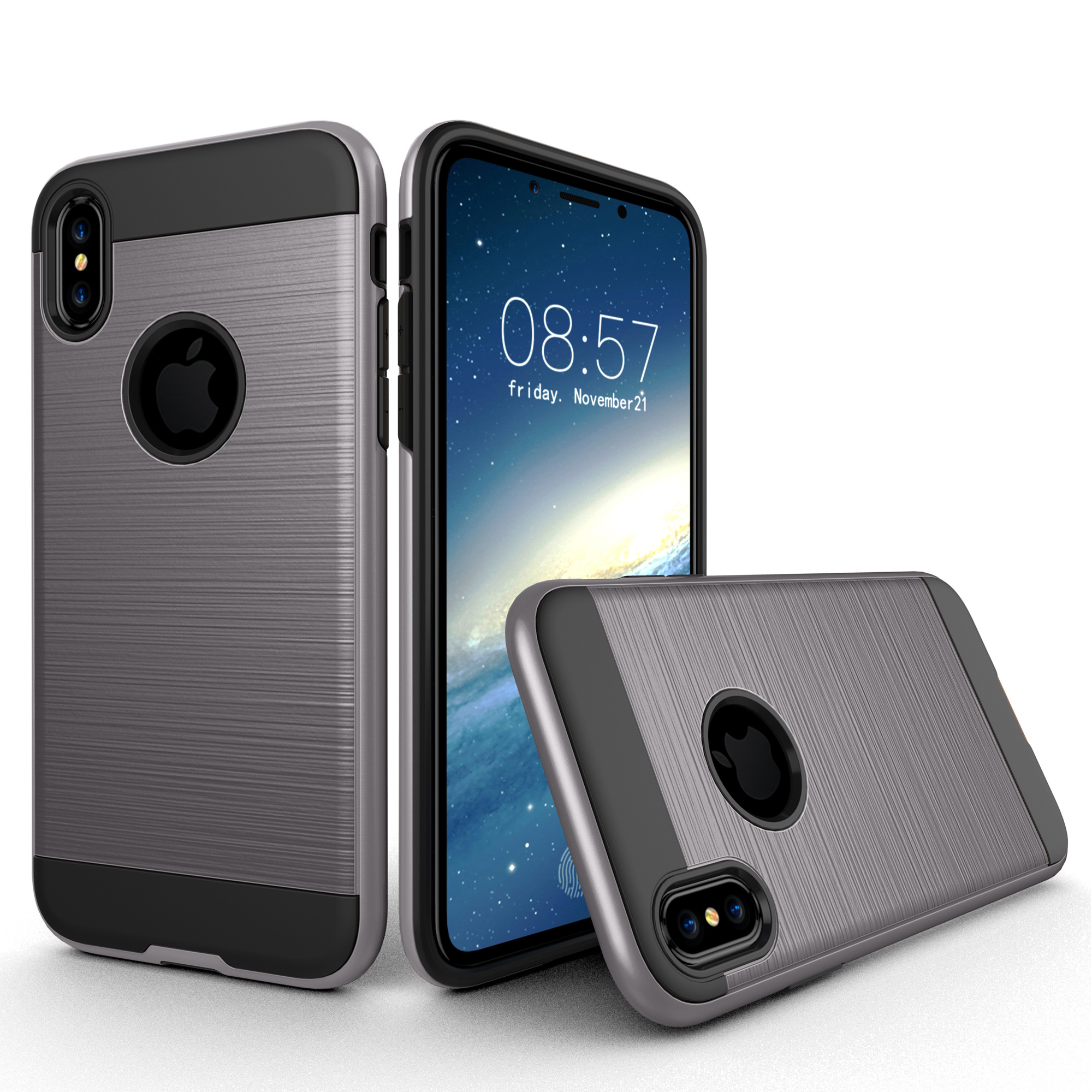 

Brushed PC + TPU Shockproof Mobile Casing for iPhone X 5.8 inch - Grey, iPhone X