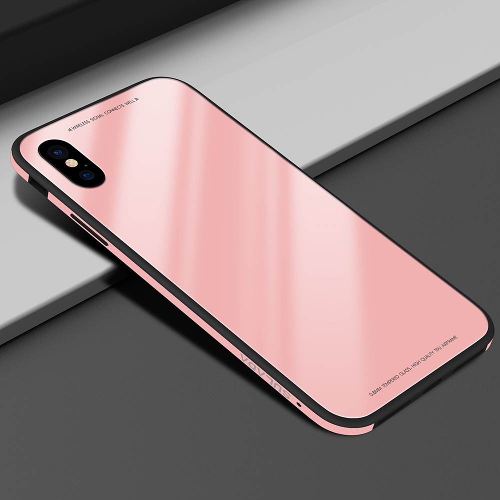 

SULADA Tempered Glass Case for iPhone XS / X Drop-proof Hybrid Phone Cover - Pink, iPhone X