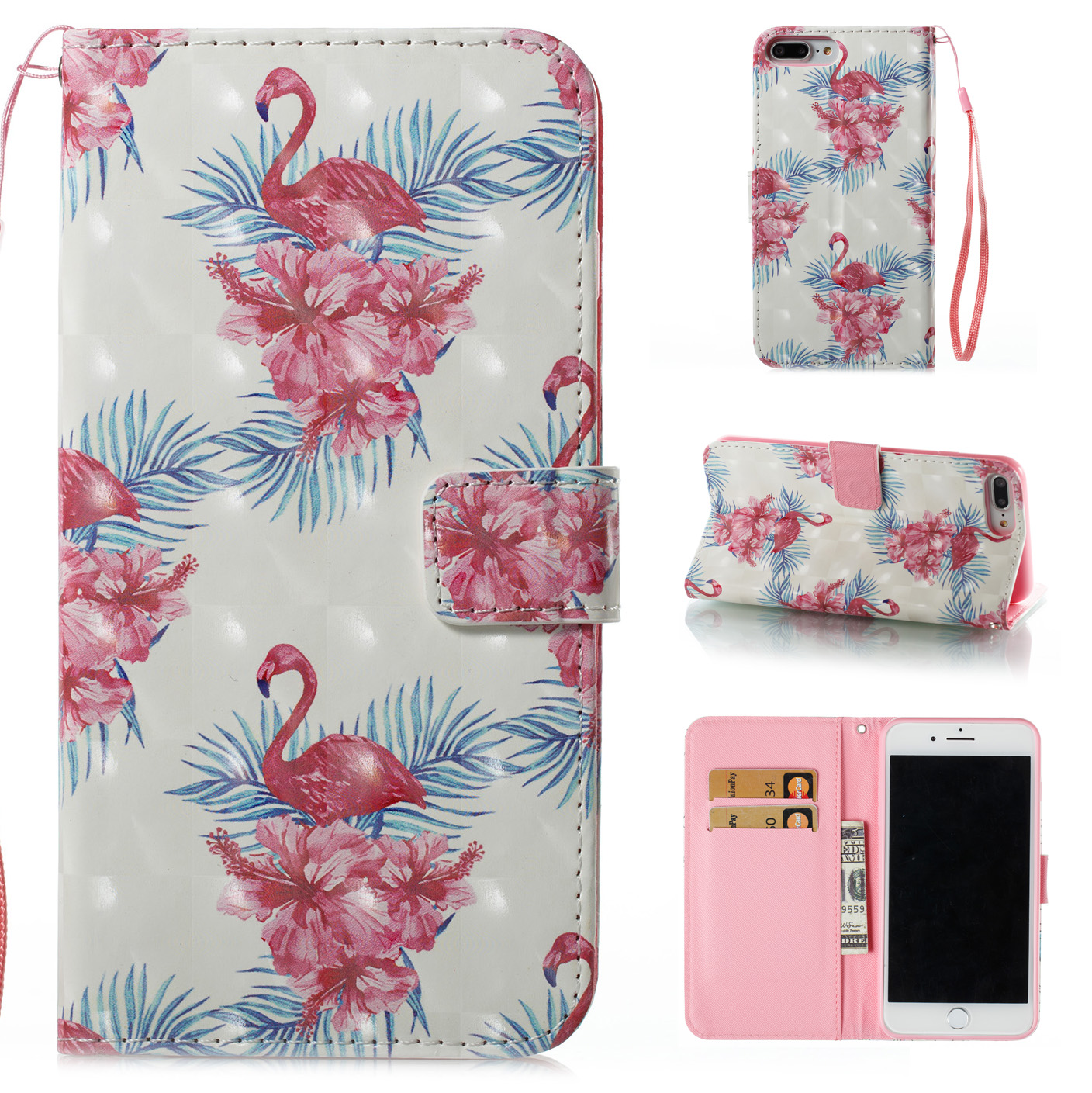 

Pattern Printing Leather Wallet Cover for iPhone 8 Plus / 7 Plus - Flower and Crane Pattern, iPhone 8 Plus 5.5 inch