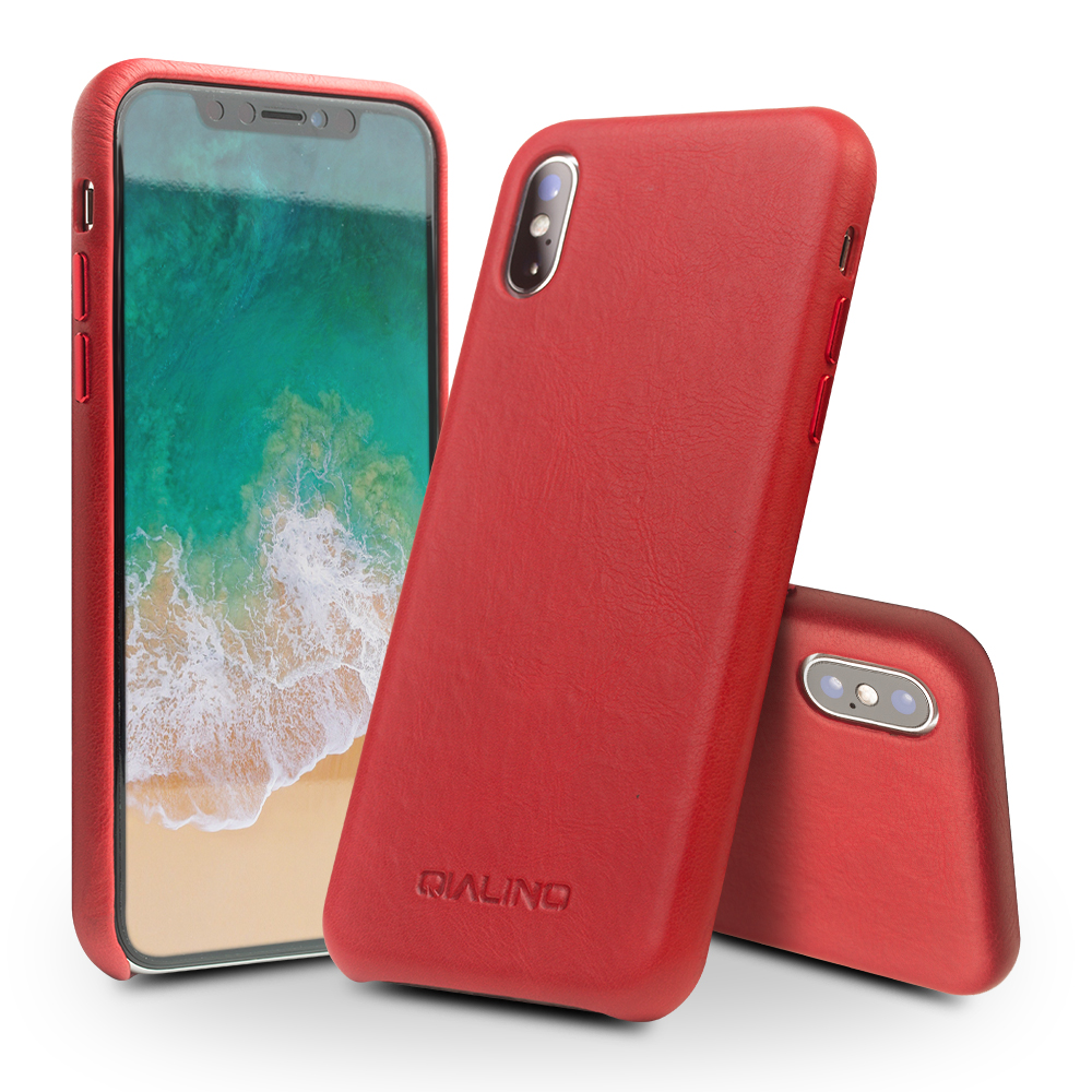 

QIALINO Genuine Leather Protection Cell Phone Cover for iPhone X/ XS 5.8 inch - Red, iPhone XS 5.8 inch