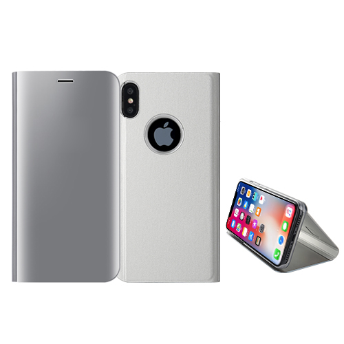 

Plated Mirror Surface Leather Stand Cell Phone Cover for iPhone X - Silver, iPhone X