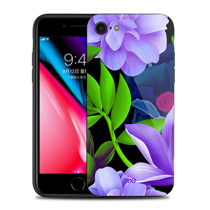 

NXE Flower Pattern Printing Glass TPU Combo Back Case for iPhone 8/7/SE 2 (2020) 4.7inch - Purple Flower, iPhone 8 4.7 inch