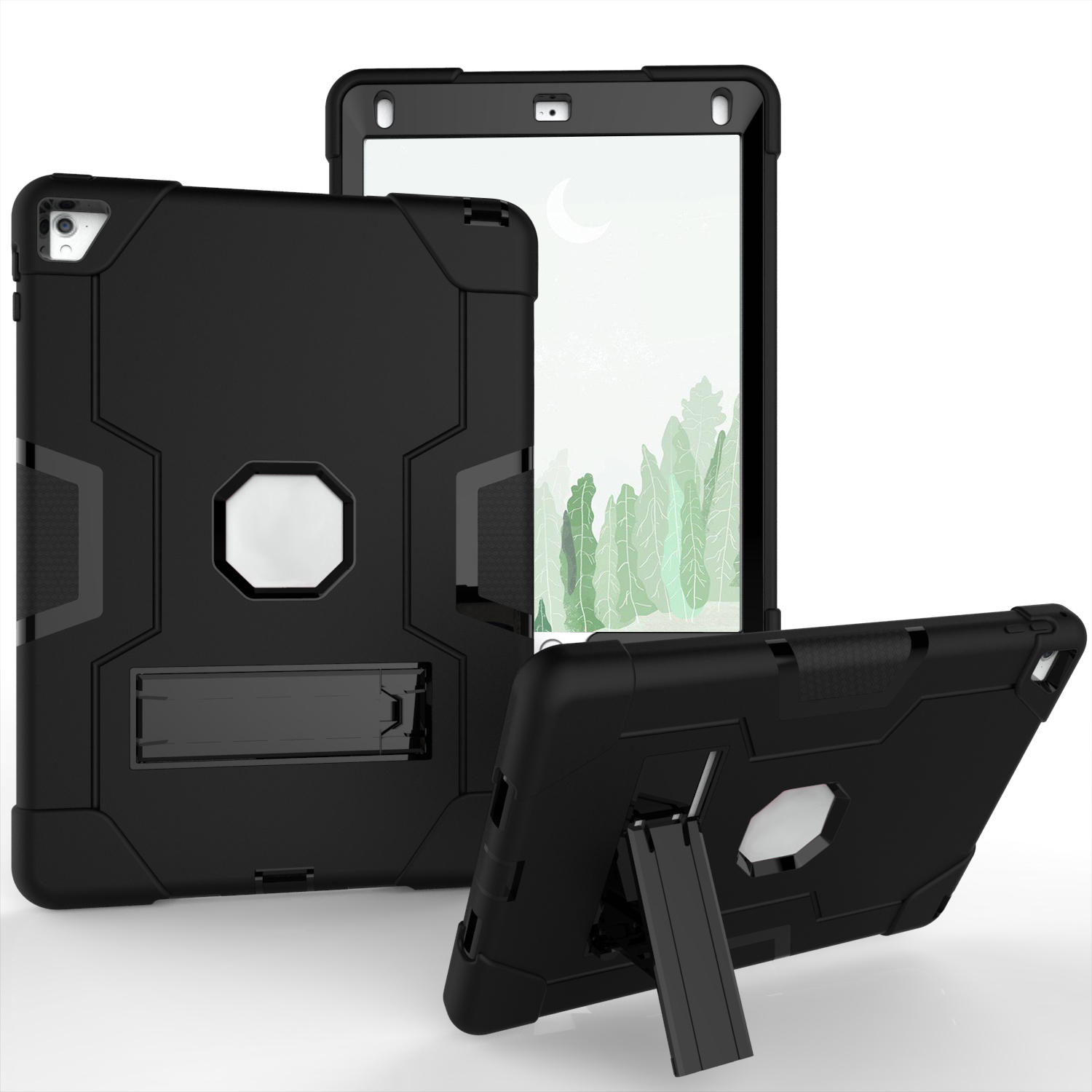 

Dual Couleur Kickstand PC + Silicone Armor Defender Tablet Case Pour Ipad Pro 9,7 Pouces (2016) - Tout Noir