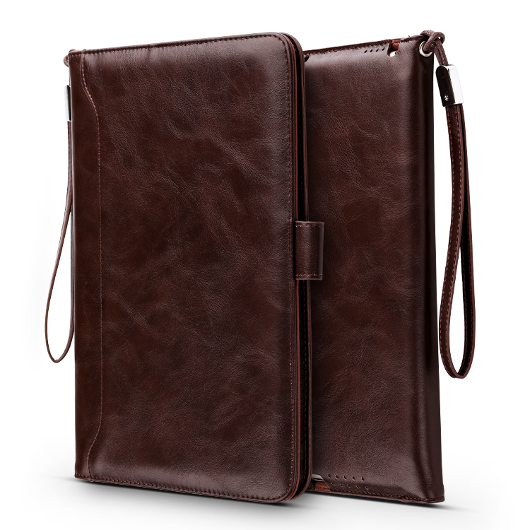 

Auto-wake/sleep Smart Wallet Stand Leather Protective Cover with Hand Strap for iPad 9.7 (2018)/9.7-inch (2017)/Air/Air 2 - Coffee, iPad Air 2