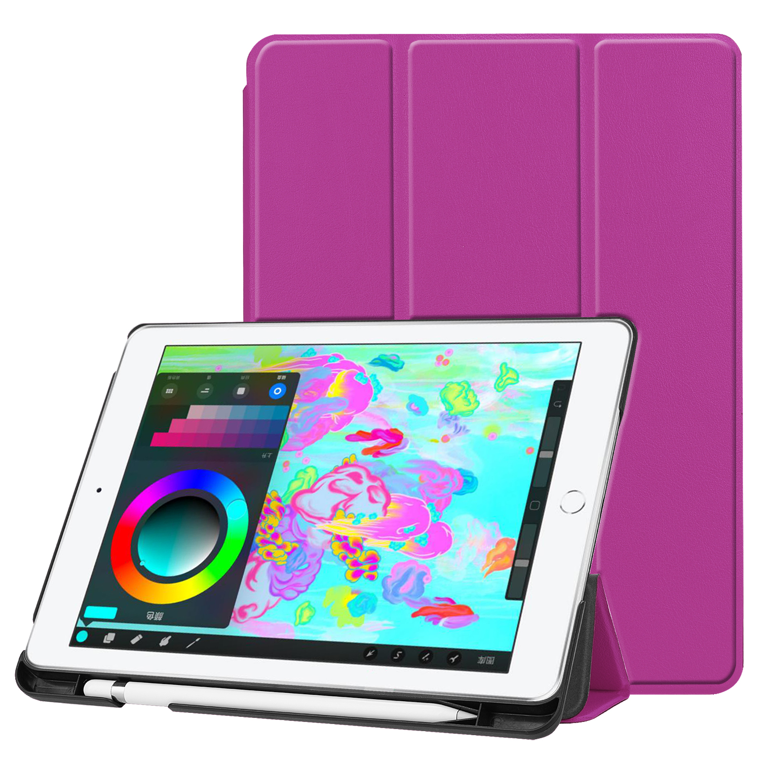 

Tri-fold Stand Auto-wake/sleep Leather Tablet Case with Pen Slot for iPad 9.7-inch (2018) / 9.7-inch (2017) - Purple, iPad 9.7-inch (2018)