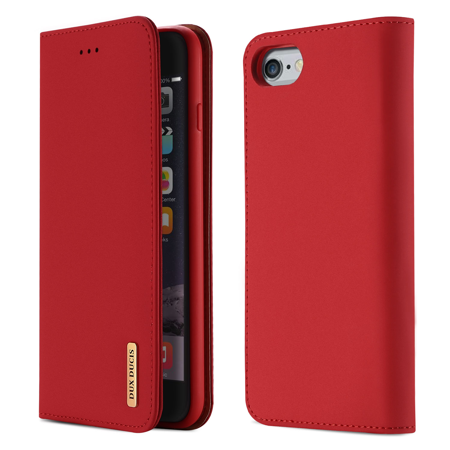 

DUX DUCIS Wish Series CNAS/CMA Certified Wallet Stand Genuine Leather Cover for iPhone 6s/6 4.7-inch - Red, iPhone 6s 4.7-inch