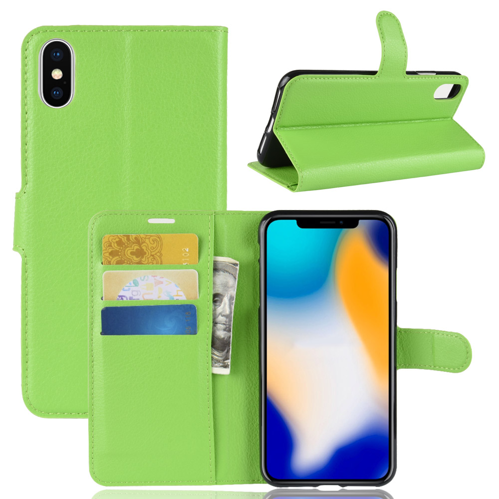 

Личи Текстура Кошелек Стенд Кожаный Чехол Для Мобильного Телефона Для IPhone Xs Max 6,5 Дюйма - Зеленый, iPhone XS Max 6.5 inch