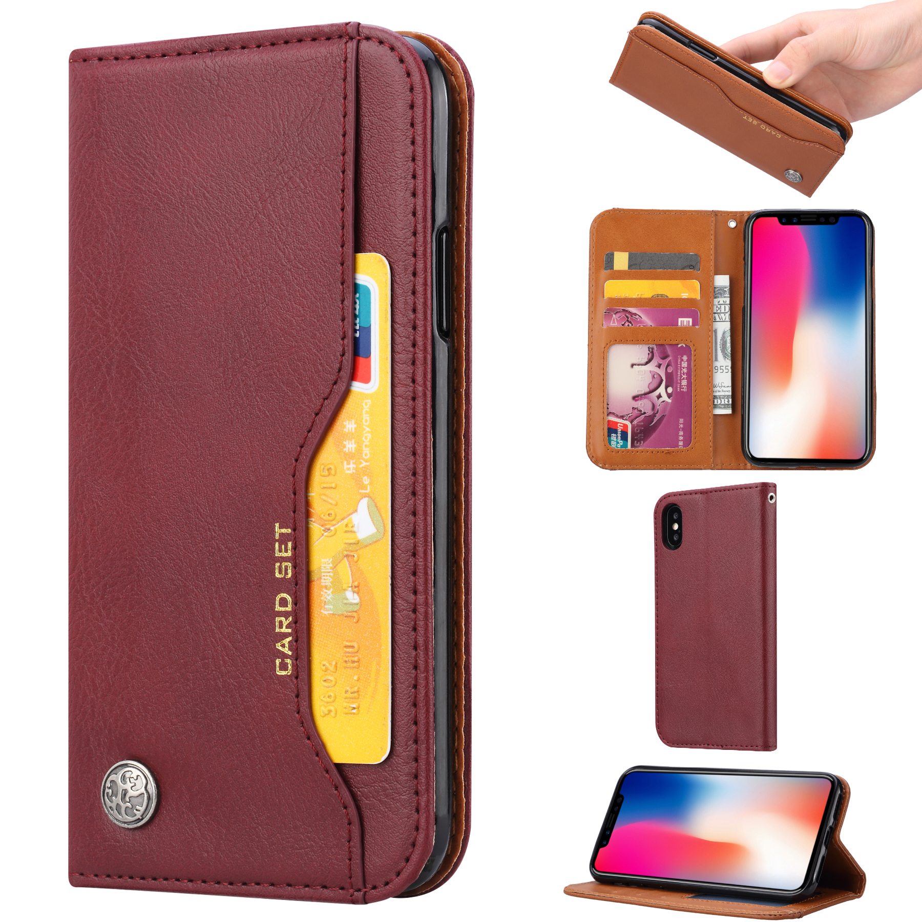 

Auto-absorbed PU Leather Stand Wallet Phone Shell for iPhone XS Max 6.5 inch - Wine Red, iPhone XS Max 6.5 inch