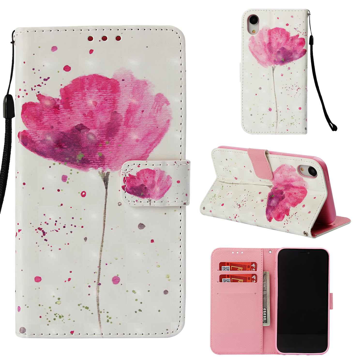 

Pattern Print Heap Spot Decor Кожаный Кошелек Телефон Чехол Для IPhone XR 6.1 Дюймов - Яркий Цветок, iPhone XR 6.1 inch
