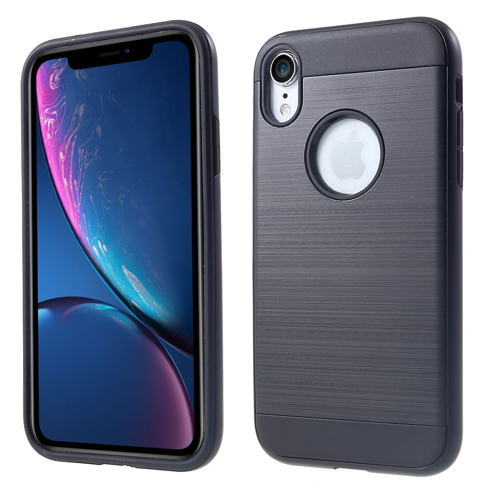 

For iPhone XR 6.1 inch Brushed PC and TPU Hybrid Phone Case - Black, iPhone XR 6.1 inch