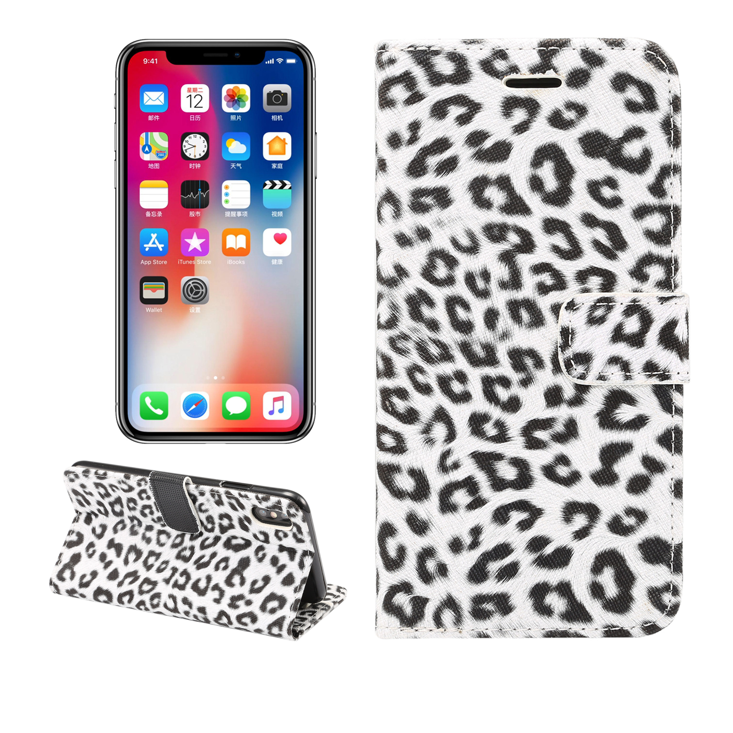 

Leopard Pattern Wallet Stand Кожаный Мобильный Корпус Для Iphone XS Max 6,5 Дюйма - Белый, iPhone XS Max 6.5 inch