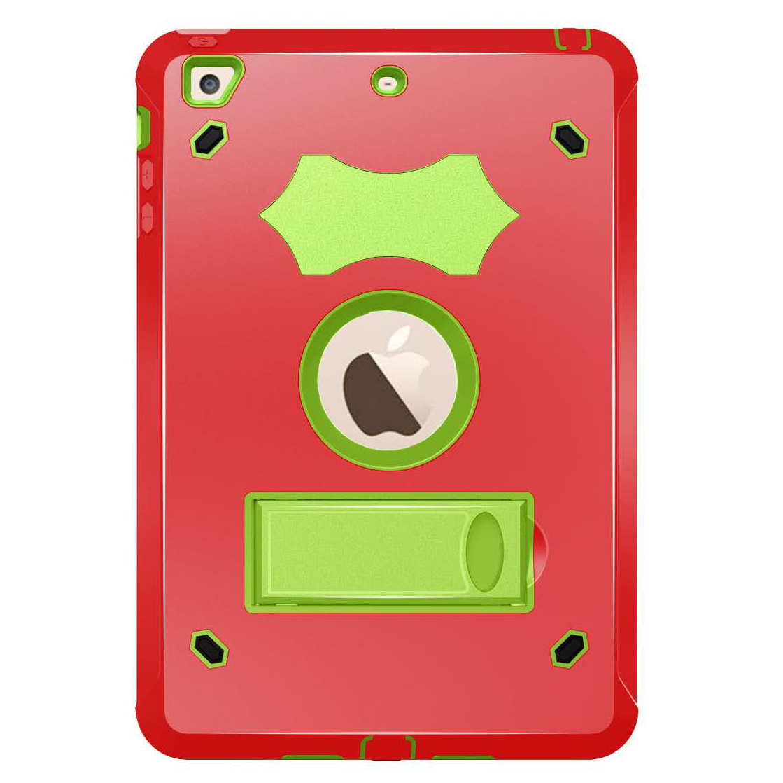 

Cool Shockproof Silicone + PC Hybrid Kickstand Mobile Phone Shell for iPad 9.7-inch (2018) / (2017) - Green / Red, iPad 9.7-inch (2018)