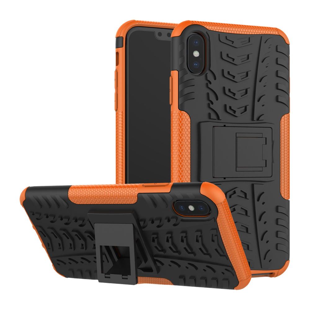 

Шина Pattern Kickstand PC + TPU Гибридный Сотовый Телефон Для IPhone XS MAX 6,5 Дюйма - Чернить / Апельсин, iPhone XS Max 6.5 inch