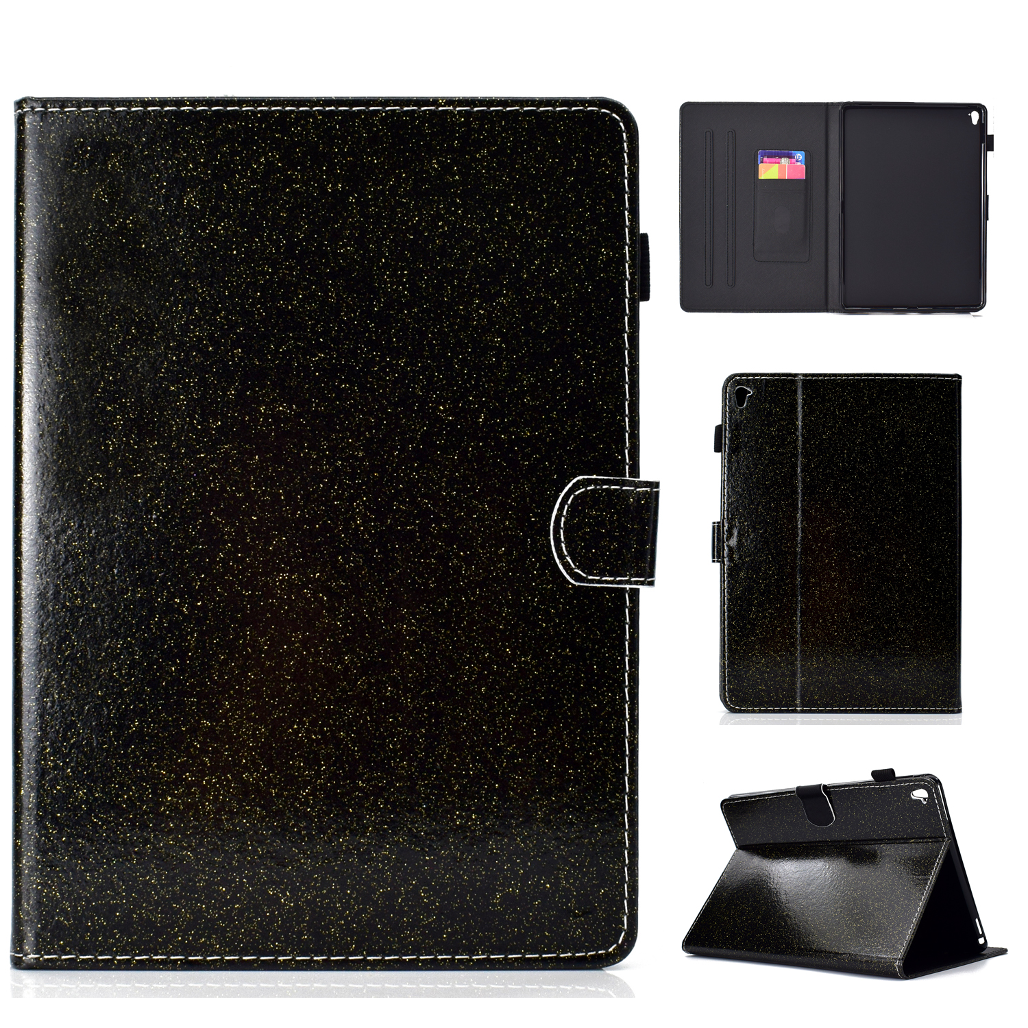 

Flash Powder Card Holder PU Leather Stand Flip Case for iPad Pro 9.7 inch (2016) - Black, iPad Pro 9.7 inch (2016)