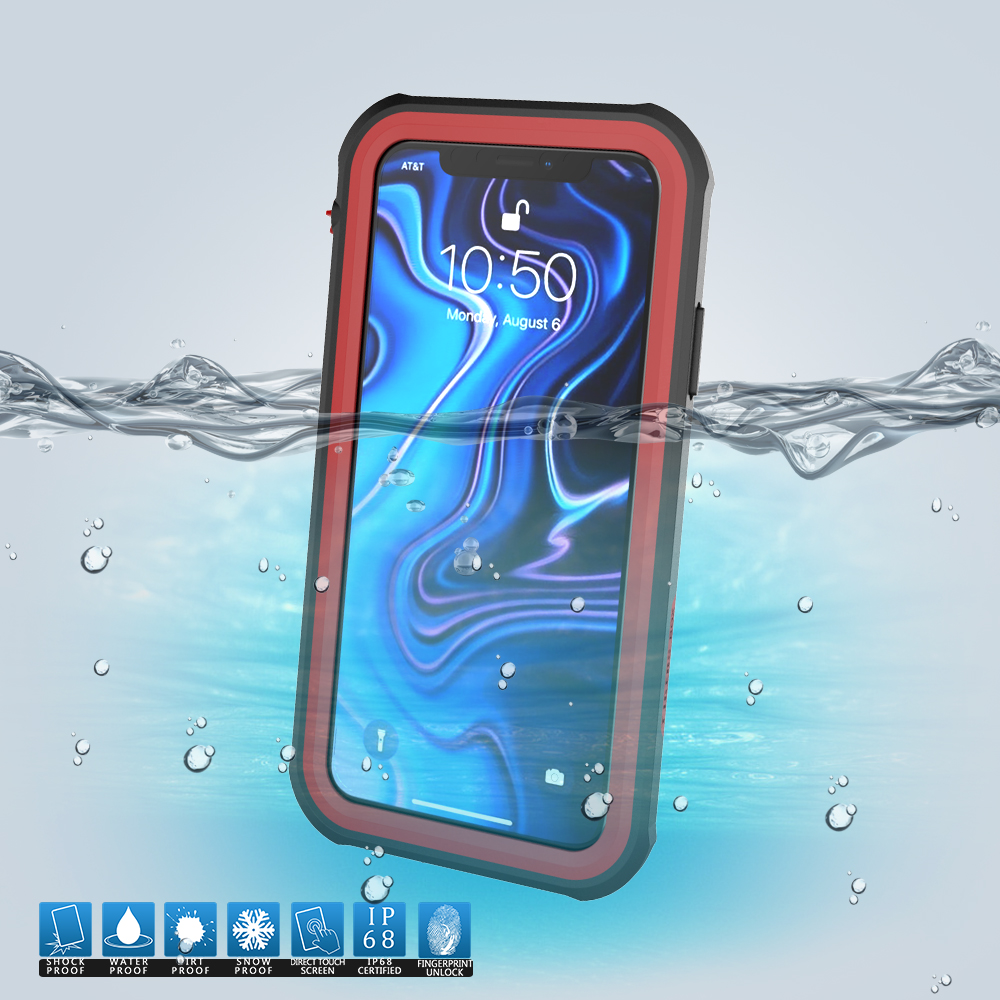 

2m IP68 Waterproof Shock/Dirt/Snow Shell for iPhone XS Max 6.5 inch with a Kickstand - Black / Red, iPhone XS Max 6.5 inch