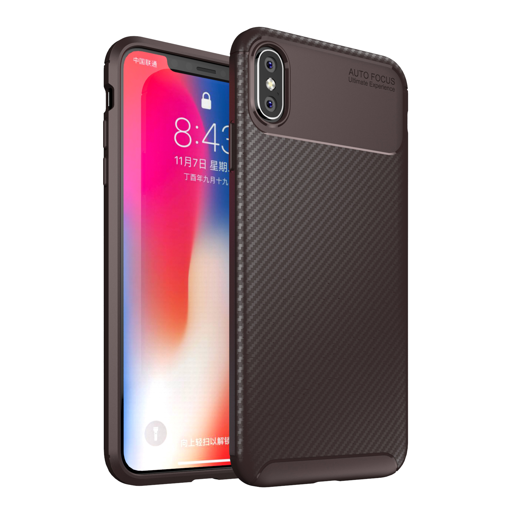 

Для IPhone XS MAX 6,5-дюймовый Жук Серии TPU CASE Carbon Fibre Cover Cover Shell - Коричневый, iPhone XS Max 6.5 inch