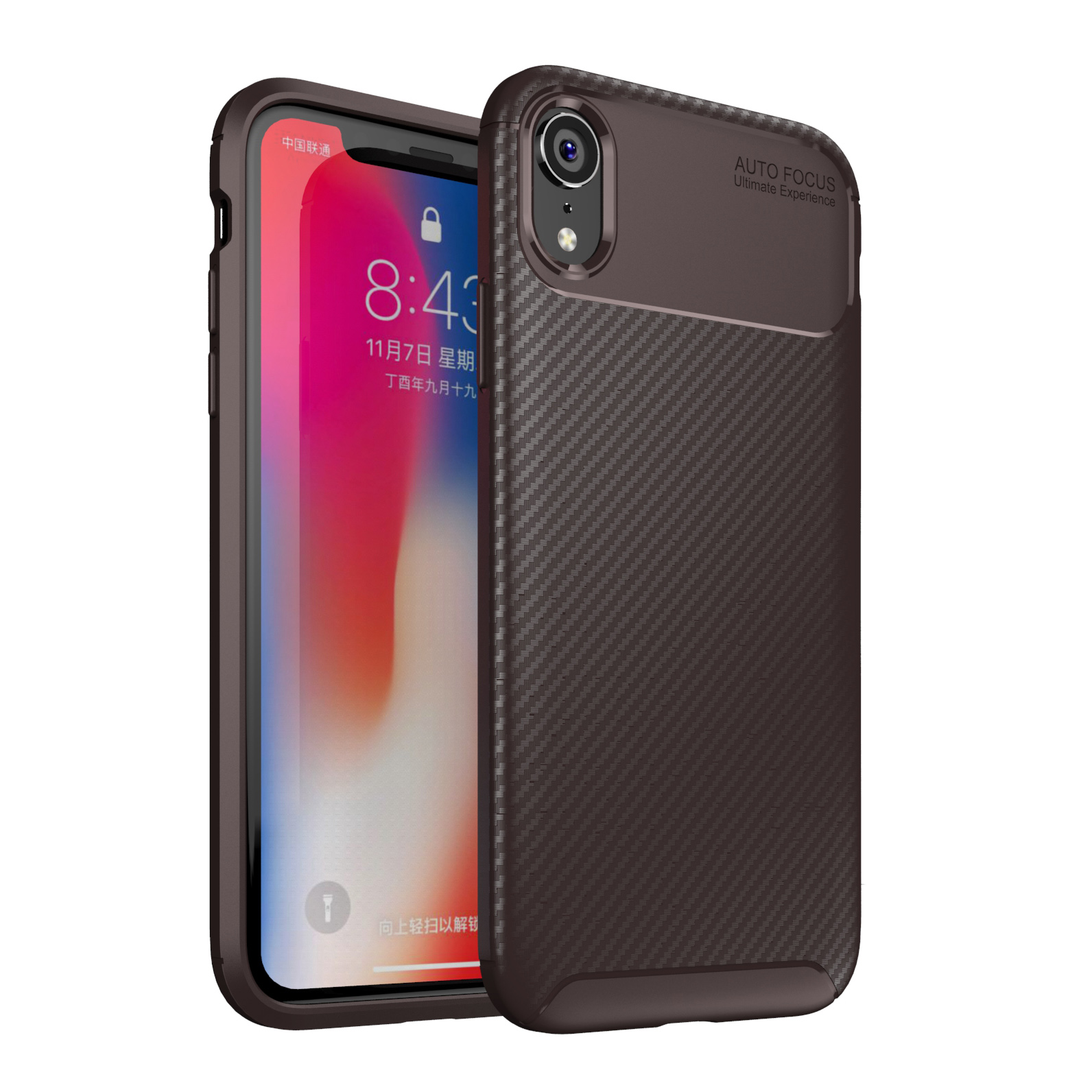 

Beetle Series TPU Protective Case for iPhone XR 6.1 inch Carbon Fiber TPU Shell - Brown, iPhone XR 6.1 inch