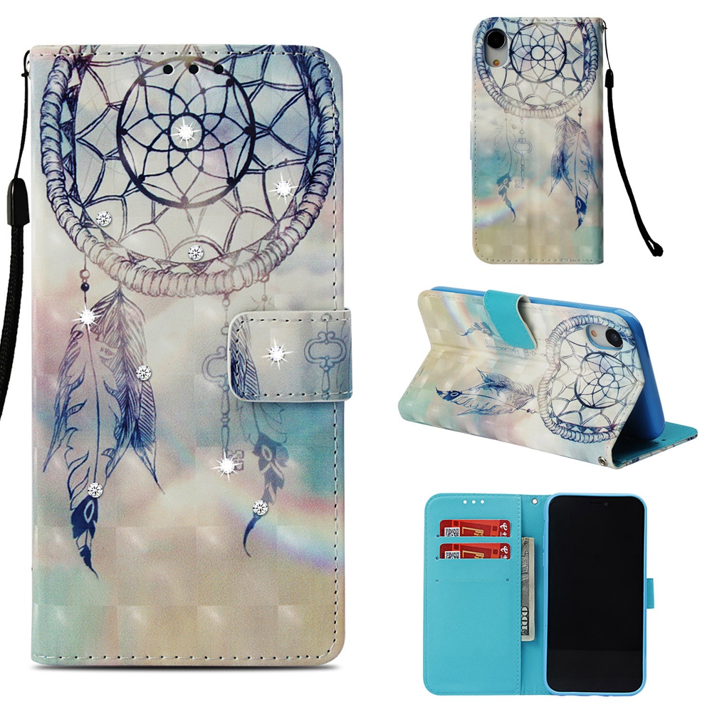

Rhinestone Decor Pattern Printing Wallet Leather Case with Strap for iPhone XR 6.1 inch - Dream Catcher in Sky, iPhone XR 6.1 inch