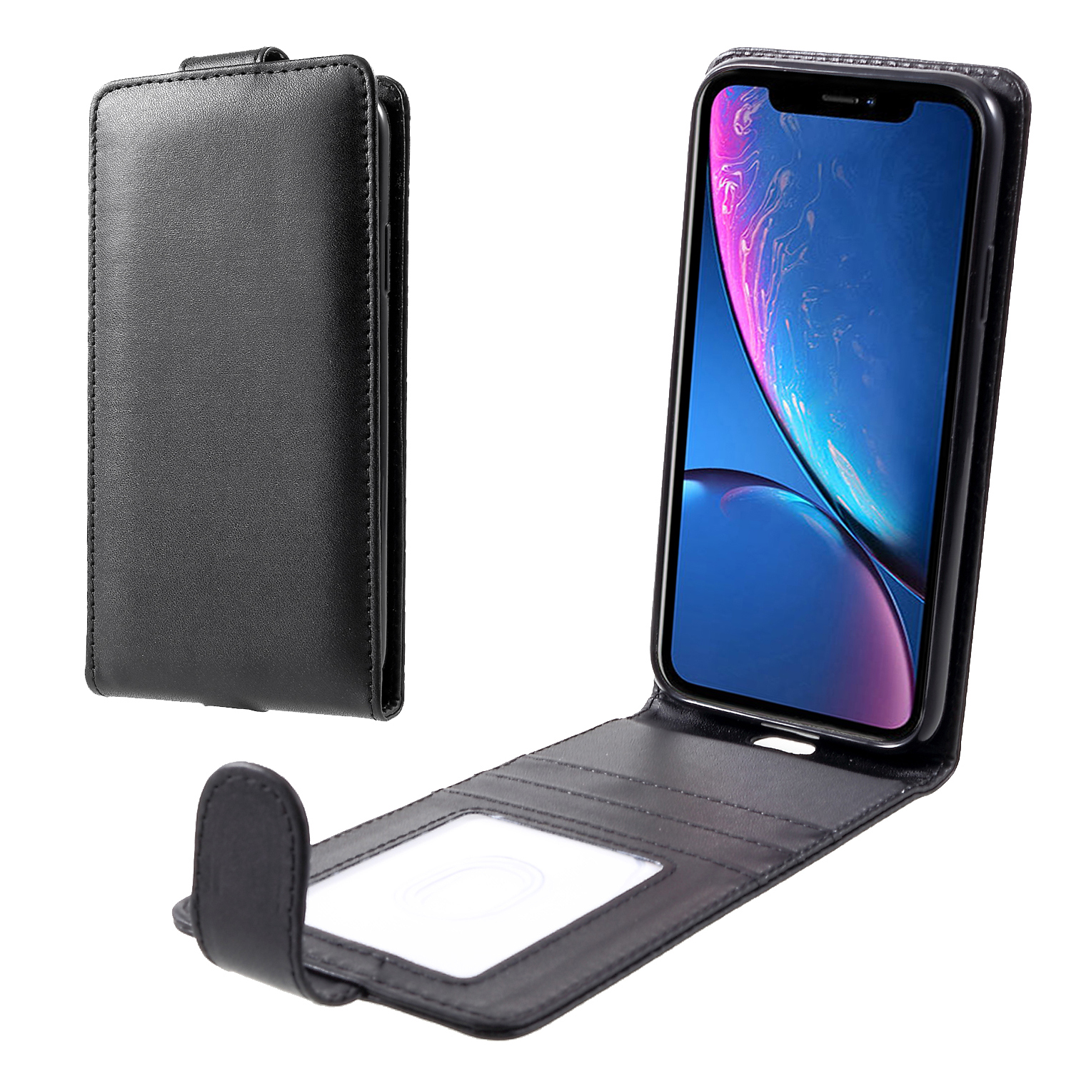 

Vertical Flip PU Leather Phone Case for iPhone XR 6.1 inch - Black, iPhone XR 6.1 inch