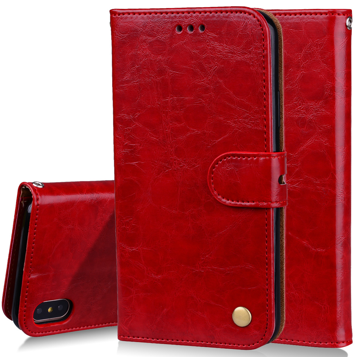 

HAT PRINCE Oil Wax PU Leather Wallet Phone Cover for iPhone XS / X 5.8 inch - Red, iPhone XS 5.8 inch