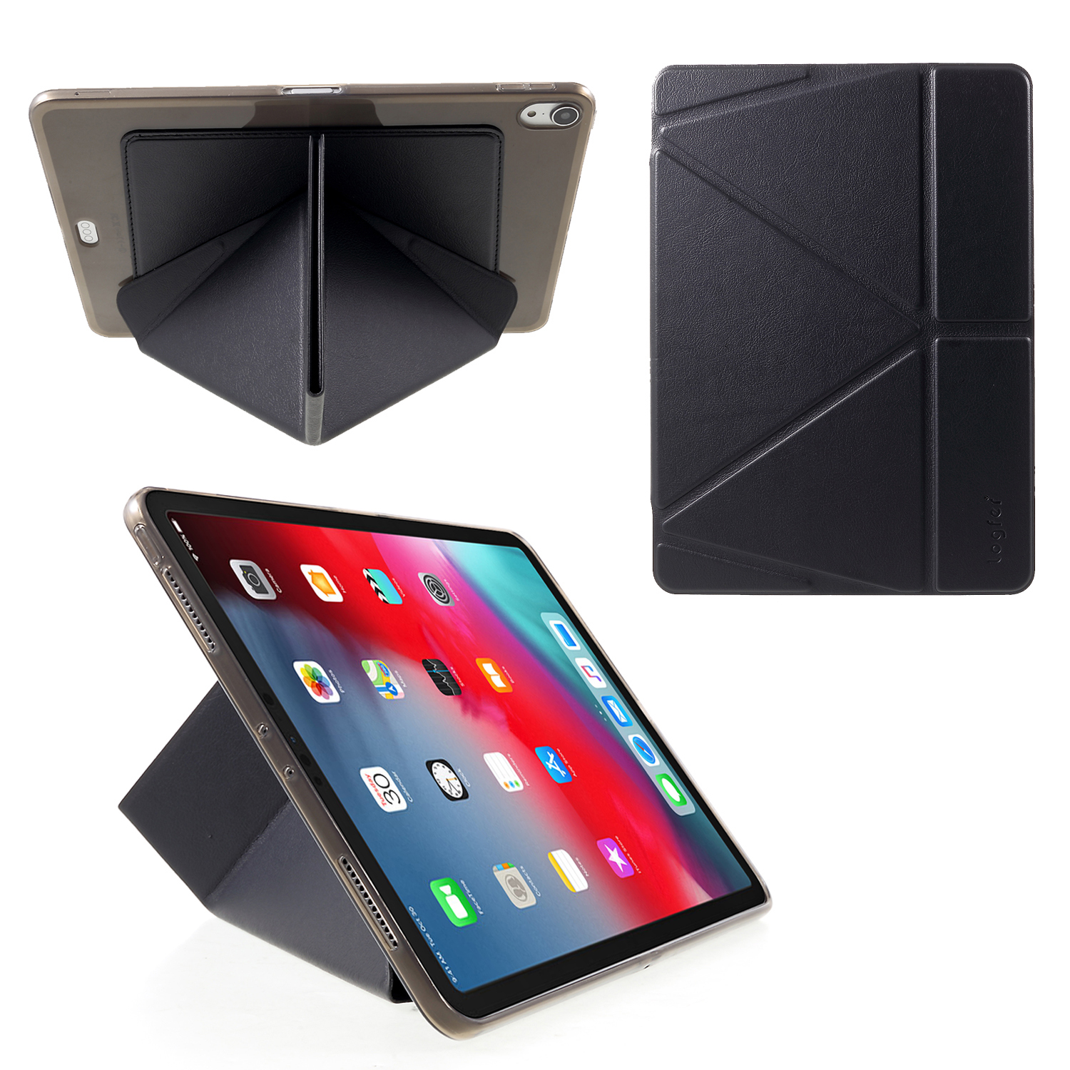 

LOGFER Y-type Origami Stand PU Leather Case for iPad Pro 11-inch (2018) - Black, iPad Pro 11-inch (2018)