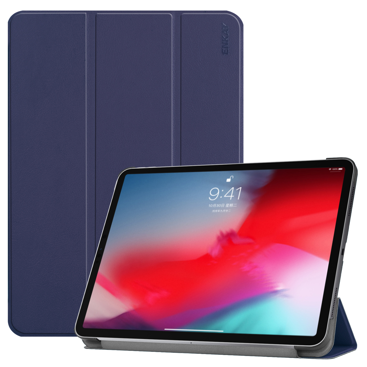 

ENKAY Tri-fold Stand Leather Smart Protector Cover for iPad Pro 11-inch (2018) - Dark Blue, iPad Pro 11-inch (2018)