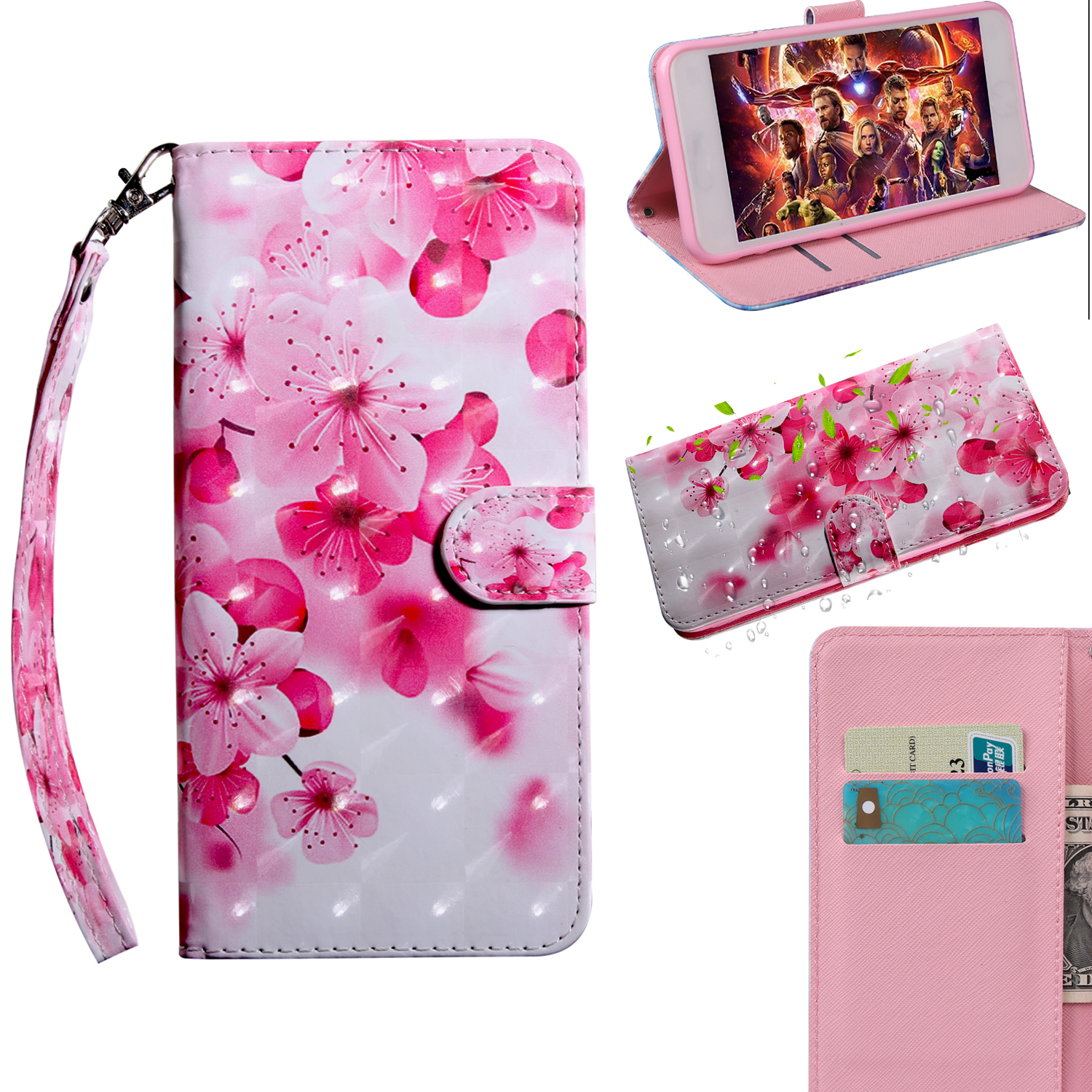 

Pattern Printing PU Leather Phone Casing [Wallet Stand] for iPhone XR 6.1 inch - Peach Blossom, iPhone XR 6.1 inch