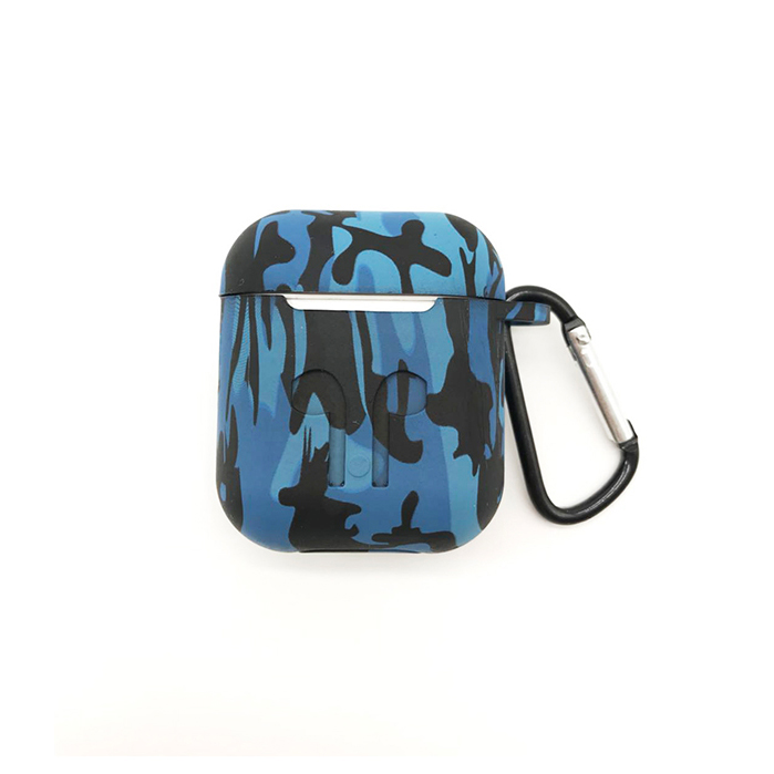

Shock-proof Silicone Protective Cover for Apple AirPods Charging Case with Carabiner - Blue Camouflage, Other Apple Models