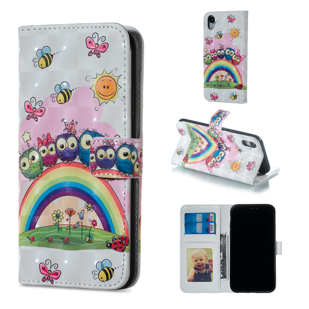 

Light Spot Decor Patterned Embossed Leather Wallet Case Shell for iPhone XR 6.1 inch - Animals and Flowers, iPhone XR 6.1 inch