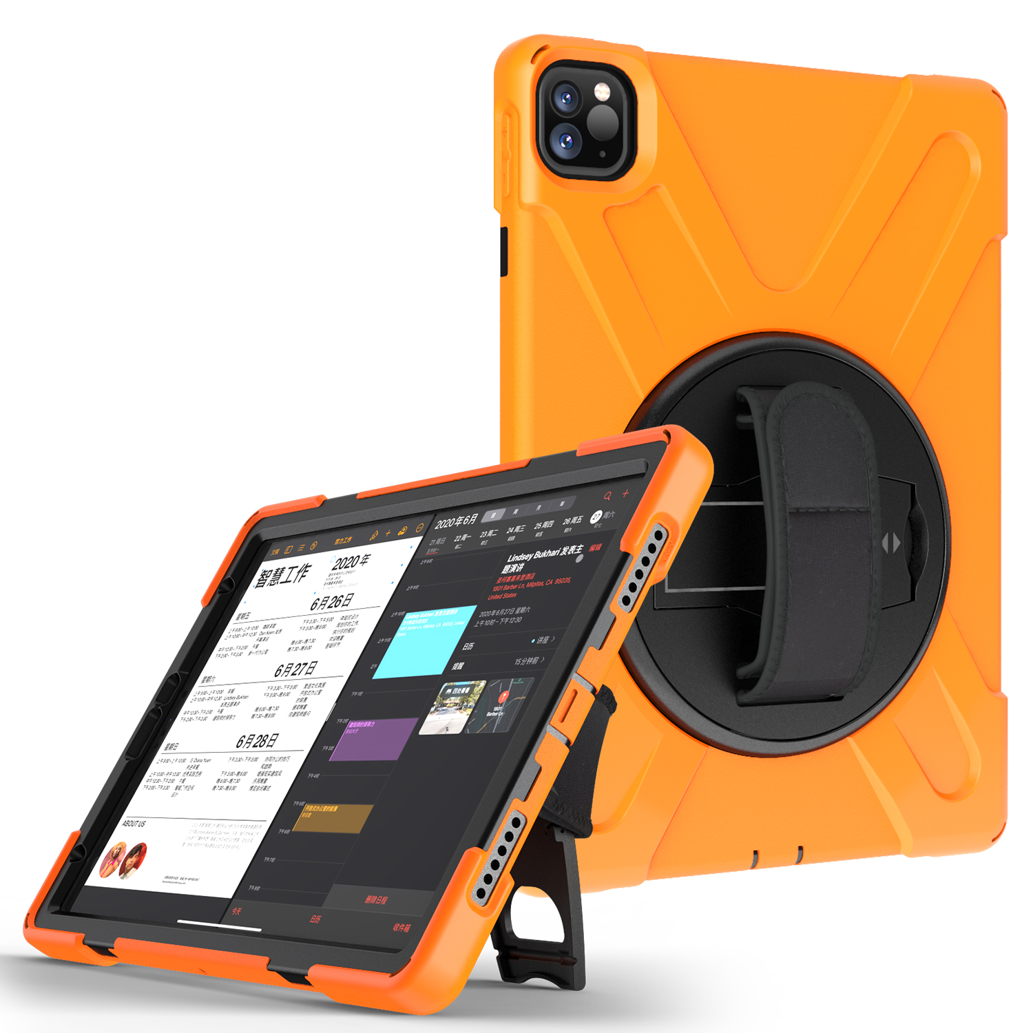 

Для IPad PRO 11-дюймовый (2020) (2018) ПК X-Form + TPU Планшетный Чехол С Ручным Ремешком [360 Градусов Ротационного Кикистана] - Апельсин, iPad Pro 11-inch (2020)