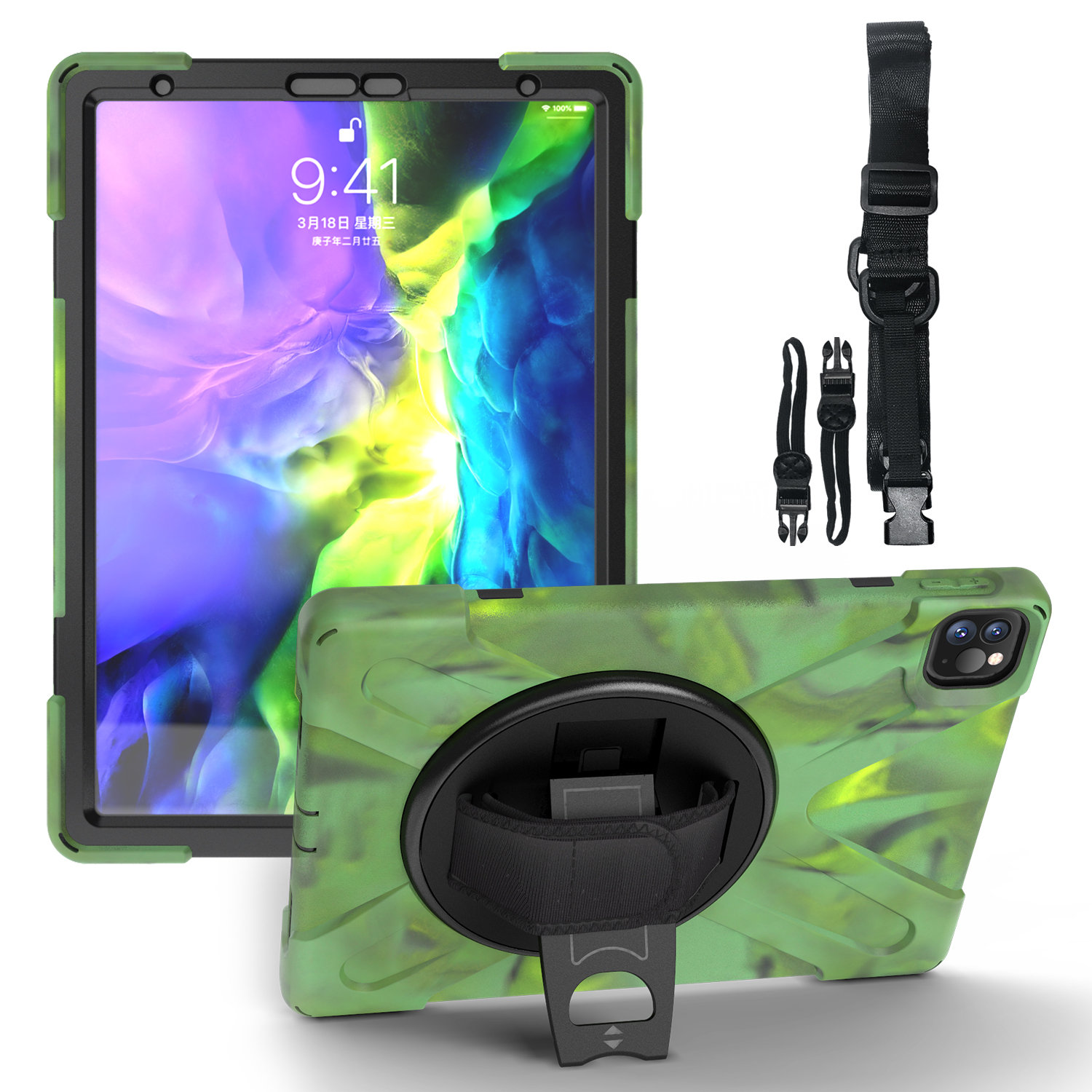 

Для IPad Pro 11-дюймовый (2020) (2018) ПК X-Form + TPU Combo Cover / 360 Градусов Вращается / Ручной Ремень И Ремешок На Плечо - Камуфляж, iPad Pro 11 (2020)