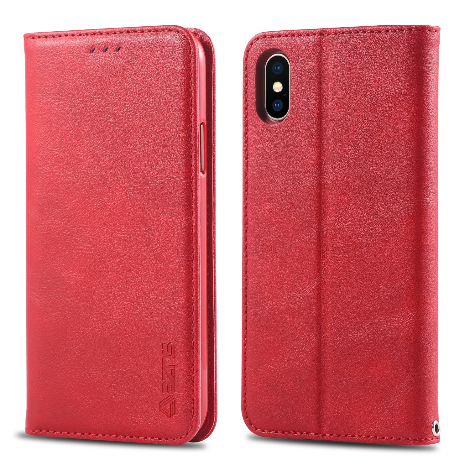 

AZNS Retro Style PU Leather Protective Mobile Cover for iPhone XS Max 6.5 inch - Red, iPhone XS Max 6.5 inch