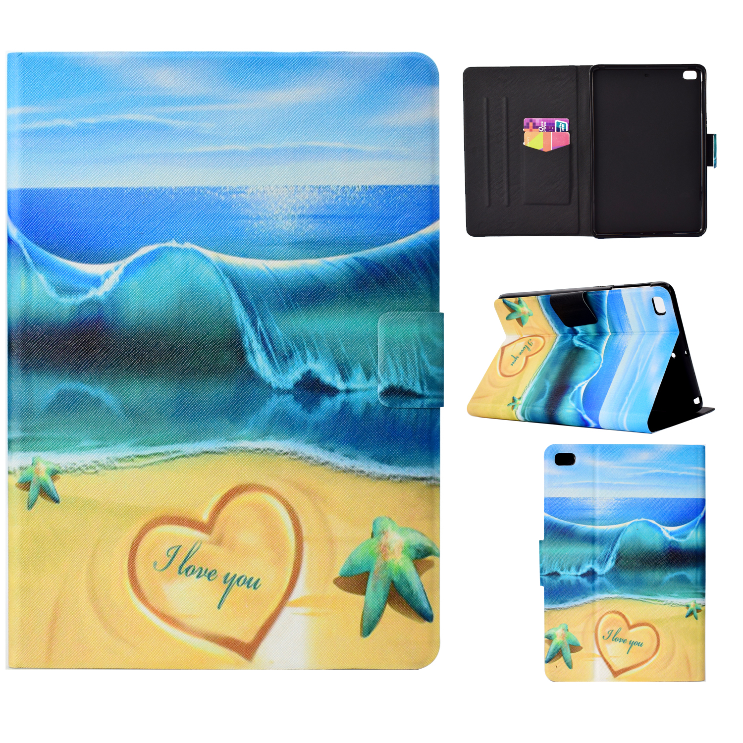 

Pattern Printing Smart PU Leather Card Holder Tablet Stand Cover for Apple iPad mini (2019) 7.9 inch / mini 4 / 3 / 2 / 1 - Waves and Starfish, iPad mini (2019) 7.9 inch