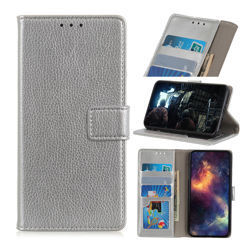 

Litchi Skin Leather Wallet Stand Case for iPhone 11 6.1 inch (2019) - Silver, iPhone 11 6.1 inch