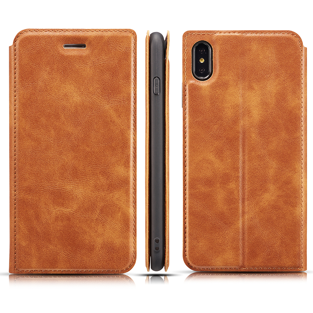 

Ultra-thin Leather Flip Phone Cover with Card Slots for iPhone XS Max 6.5 inch - Brown, iPhone XS Max 6.5 inch