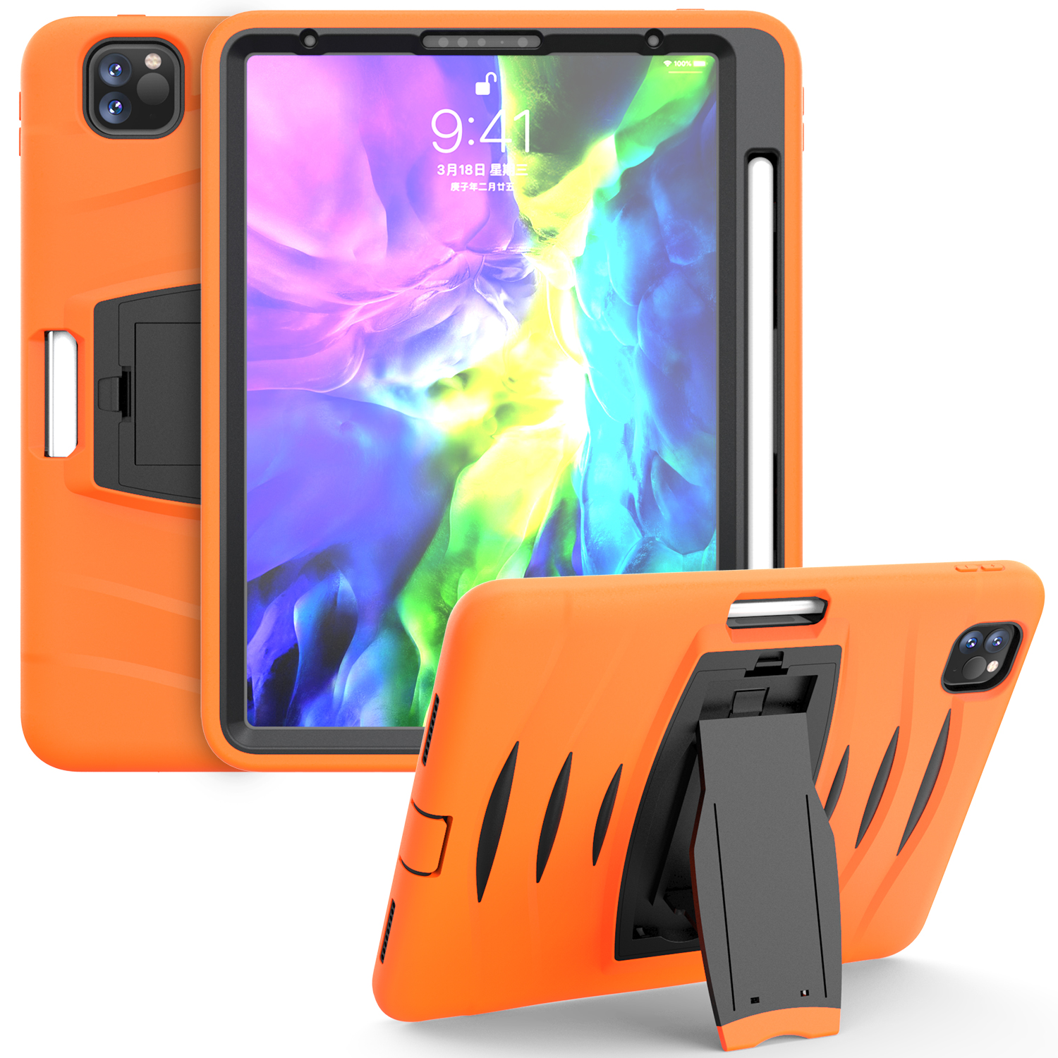 

Hard PC + TPU Multi-function Cover Case with Kickstand and Pen Slot for iPad Pro 11-inch (2021)/(2020)/(2018) - Orange, iPad Pro 11-inch (2021)